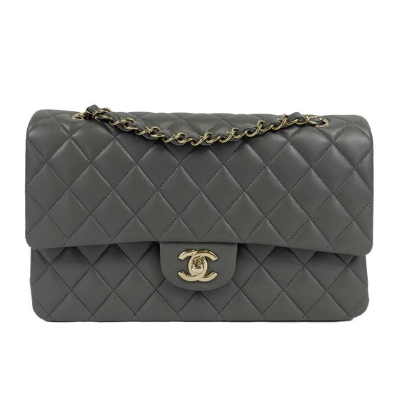 CHANEL - NEW 22A Classic Medium Double Flap Dark Grey CC Shoulder Bag - Picture 1 of 12